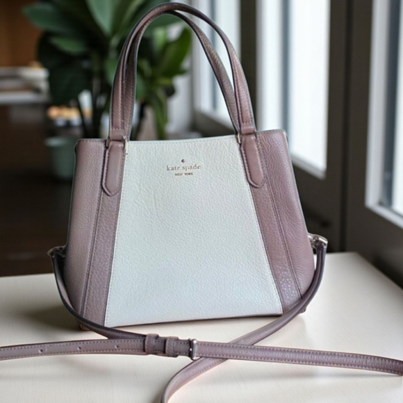 KATE SPADE Jackson Satchel Brown and Creme Pebbled Leather Crossover Strap Tote - Picture 1 of 12